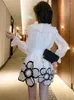 Work Dresses Top Quality Lotus Lace Shawl Collar Lantern Sleeve Solid Color Simple Perspective Yarn Shirt