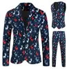 Herenpakken Mannen Kerst Smoking Casual Business 2 3 Stuks Jassen Vesten Blazer Jas Broek Xmas Snowfalke Kerstman kostuum Set