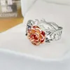 14K Rose Gold Plated Flower Two Tone -förlovningsring