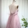 Runway Dresses Luxury Pink Floral Tulle Long aftonklänning 2024 Spaghetti Stems Backless Formal Prom for Women Födelsedagsbröllopsfest