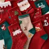 Women Socks 5 Par/Lot Santa Claus Christmas Cartoon Snowman Gifts Winter Elk Cotton Mid-tube