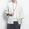 Chemises décontractées pour hommes 2024 Style chinois Vêtements d'été Couleur unie Hanfu Cardigan Chemise Lâche Linge Beau Loisirs Sports Blanc
