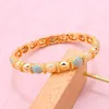 Bangle Trendy Blue Stone Tesion Setting Bangles Side Open Copper Gold Plated Middle East Arabic Bridal Hand Jewelry Bijoux Femme