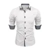 Chemises décontractées pour hommes Slim Fit Chemise à manches longues Revers moderne Hommes Colorblock Plaid Print Spring pour Streetwear