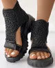 Bot Sandalet Kadın Örgülü Geometrik Kama Sandalet Örme Elastik Yaz Ayakkabı Örgüsü Düz Sandalet İçi Boş Kadın Platform Ayakkabı