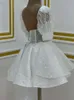 Vestido de baile curto vestido de casamento 2024 contas brilhantes lantejoulas rendas nas costas vestidos de noiva