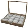 ケースウォッチボックス12スロットメン用のオーガナイザークルミ木製時計ストレージディスプレイボックスシルクコットン枕アクリルガラス木製ケースボックス