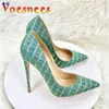 Dress Shoes Fashion Big Size Pointed Toe Womens 2023 New Blue Elastic Fabric Cloth High Heels Gold Checkered Vacation Casual PumpsG851 H240321