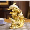 Decorative Figurines Creative Electroplating Frosted Golden Dolphin Sculpture Ceramic Animal Crafts Living Room Wine Cabinet Furnishings