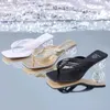 Kleidschuhe Comemore Damen Hausschuhe Weiße Mode Sandalen Frauen Sommerschuhe 2024 Transparente Ferse Elegante weibliche Flip Flop High Heels H240325