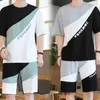 Men's Tracksuits Men Activewear Set Summer Sportswear With O-neck T-shirt Wide Leg Shorts Patchwork Color Design For Outdoor Activities