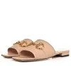 العلامة التجارية الأنيقة Deva Nappa Leather Sandals أحذية النساء الذهب Horsebit Link شريحة شريحة سيدة الشاطئ النعال السيدات السيدات أحذية المشي غير الرسمية