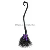 Andra evenemangsfestleveranser Halloween Witch Broom med Colorf Ribbon Children Flying Broomstick Props Masquerade Accessories Decor Drop Dhiun