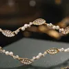 Tiaras Blatt Haar Reifoopring Set Braut Strasshaarband Goldkristallschreiber Hochzeit Stirnbandzubehör Klassische Ornamente Y240320