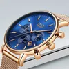 Lige Mens Watches Top Brand Luxury Quartz Wristwatch Mem Grid Strapすべてのスチール防水スポーツクロノグラフボックスRelogio Masculino 2264E