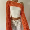 Damesblouses Dames Top Chique gehaakte gebreide trui Tops Stijlvolle herfstcover-ups met uitgehold ontwerp Mesh mouwen voor streetwear