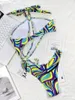 Mulheres de banho assimétrico impresso monokini um pedaço maiô feminino alta perna corte banhista natação natação k4437