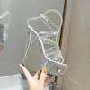 Dress Shoes Womens Sandals 2020 Platform Transparent Watch Strap T-shaped Stage Show Thin High Heels 15/18cm Waterproof BridalRI2V H240321