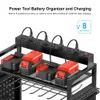 CCCEI Garage Power Organizer with Charging Station, Black Floor Standing Rolling Drill and Tools Battery Storage Cart on Wheels. Utility Rack Gift for Men,