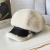 VISURE INVERNE Beret per pelliccia calda per donne Cap di visone Fashion Trend casual coreano inverno a prova di pecora vera qualità originale