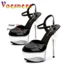 Sapatos de vestido 15cm transparente stiletto festa sandálias cristal plataforma impermeável modelo caminhada mostrar 2023 verão novas mulheres ultra saltos altos h2403216w5d