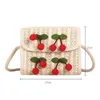 Tasche Quadratische Stroh Handtaschen Frauen Sommer Kirsche Rattan Gewebt Strand Boho Vintage Messenger Umhängetaschen