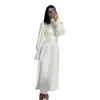 Roupas étnicas Manga Longa Cinto Puff Dress para Mulheres O-pescoço Muçulmano Abayas Elegância Maxi Robe Turquia Kaftan Caftan