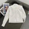 Puflu manşon bluz üstleri kadın işlemeli mektuplar beyaz gömlek tasarımcısı moda tees gömlek