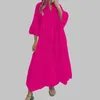 Robes décontractées Été Automne Sexy Robe longue pour femmes Style français Col V Manches évasées Dentelle Ajourée Coton Creux Vêtements surdimensionnés