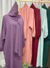 Abbigliamento etnico Ramadan Eid Dress Femme 2024 Dubai per le donne 14 colori semplice tinta unita con cappuccio Abaya islamico con Hijab collegato