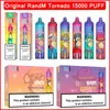 오리지널 Fumot Randm 퍼프 토네이도 vapes 15k 퍼프 vapes 일회용 E 담배 23ml 포드 충전 배터리 RGB 라이트 2% 0% 5% 41 맛 퍼프 15000 퍼프 vape