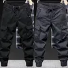 Pantaloni da uomo Cintura elastica Allentata Coulisse dritta Cargo con tasche multiple in vita per tutti i giorni