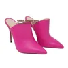 Klänningsskor Toppläder Fuchsia Point Toe Stiletto Heel Mules Matt Hollow Cutouts Täck Tunna klackar Spring Autumn Women High Pumps