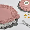 45CM Silicone Oval Placemat Flower Embossed Large Lace Tablemat Non-Slip Korea Platter Mat Dining Dinner Tableware Cup Coasters 240315