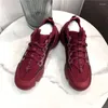 Freizeitschuhe Luxus Mode Designer Damen Rot Echtes Leder Patchwork Dicke Sohle Walk Sneakers