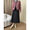 Kadın Ceketleri Fransız Pembe Ekose Küçük Kokulu Tweed Kısa Ceket Crewneck Uzun Kollu Zarif Moda Kore Kadın Ceket Sonbahar