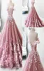 2022 Pink Princess Evening Dresses Wear Long Off The Shoulder Appliques Lace Crystal 3D Floral Flowrs Feather Prom Gowns Quinceane3758440