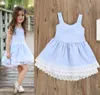 Enfants Double gâteau robe pansement arc élastique dentelle rayé gilet Midriff jupe bébé filles princesse vêtements d'été tenues 16T6587073