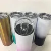 Tumblers 45st/Lot Gradient Slim Skinny Tumbler 20oz vattenflaska med förseglat lock halmvänligt vakuumisolerat vinglas gåva