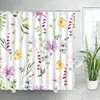 Shower Curtains Blue Flowers Butterfly Spring Watercolour Plants Floral Modern Minimalist Fabric Bathroom Decor Bath Curtain Set