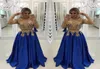 Seksowna królewska niebieska z złotymi koralikami koraliki wieczorowe sukienki Caftan Formal Suknie iluzja długie rękawy cekiny satynowe suknie konkursowe PL8202095