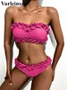 Damen-Bademode XS-L sexy Bandeau-Bikini mit Rüschen, Damen-Badeanzug, Damen-Badeanzug, zweiteiliger Bikini-Badeanzug, Badezimmer-Set, Badeanzug V4916 J240319