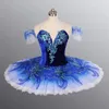 Stage Wear Filles Bleu Ballet Robe Performance Dancewear Petit Cygne Paillettes Tutu Costumes Tenues de Danse