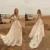 sexy les plus nouvelles robes de mariée V couche dentelle appliquée robe de mariée boho country une ligne robe de mariée robes de marie