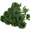 Roses artificielles vert foncé, 10 pièces/lot, décoration de mariage, noir, Halloween, fleur dorée et argentée, noël, 240309