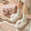 HBP Non-Brand Cute Bow Fur Slippers Women Winter Warm Closed Plush Home Slipper Kawaii Flat Slides Shoes