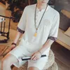 Herrspårar (T-shirt kort) Sinicism Summer Casual Linen Printing Suits/Male Slim Fit Shirts Fashion Shorts Plus Size S-5XL