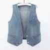 Gilet da donna Giacca a maniche lunghe da donna Gilet di jeans vintage con scollo a V Doppi bottoni per gilet streetwear Hop Autunno fermo