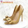 Dress Shoes 2024 Spring And Summer New Pointed Toe Single 12CM Comfortable Slim Heel Bow High Heels Fashion Rivet Womens Stage Pumps H240325