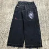 Jeans maschile jnco y2k streetwear hip hop boxe guanti stampa grafica pantaloni neri segnalini donne donne harajuku pantalone largo gotico Winter01 788